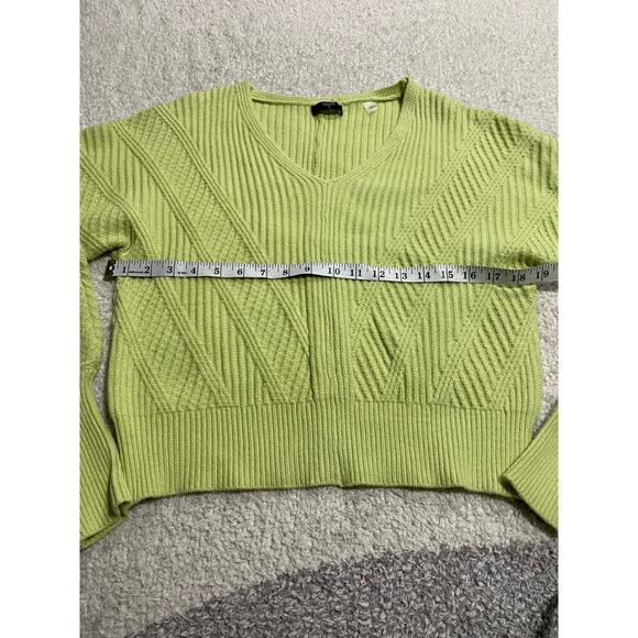 Tahari Women's Size Medium Cable Knit Long Balloon Sleeve Sweater Lime Green - Picture 4 of 10